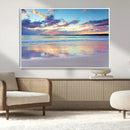 Tranquil Pastel Sunset Beach Triptych Canvas Art, Soothing