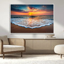 Sunset Beach Canvas Wall Art – Colorful Ocean Waves Triptych
