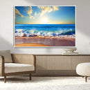 Tropical Beach Sunset Canvas Art, Ocean Waves and Sandy