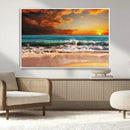 Golden Sunset Beach Canvas Wall Art – Triptych Seascape