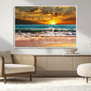 Golden Sunset Beach Canvas Wall Art – Triptych Seascape