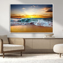 Golden Sunset Ocean Waves Wall Art Canvas Print – Multi