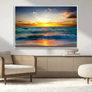Vibrant Ocean Sunrise Over Golden Beach Waves, Giclee Canvas
