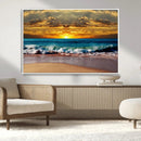 Ocean Sunrise Over Golden Beach Waves, Giclee Canvas Wall