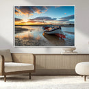 Small Boat At The Beach Sunset Wall Art, Boat Sunset Wall