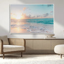 Tranquil Ocean Beach Sunset Canvas Wall Art | 3-Panel