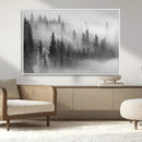 Foggy Misty Forest Canvas Wall Art – Black and White