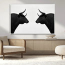 Spanish Bull Art - Framed Black and White Bull Canvas Print