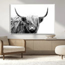 Black White Scottish Highland Cow Cattle Art Print Farmhouse
