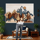 Rustic Abstract Wood Panel Effect Canvas Mountain Range Top