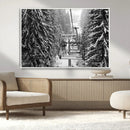 Winter Ski Lift Black and White Canvas Wall Art – Alpine