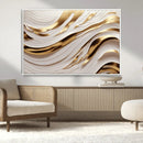 Gold and White Abstract Wave Canvas – Elegant Flowing Design