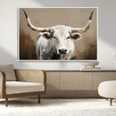 White Longhorn Bull Wall Art Canvas Print – Framed and Ready