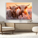 Highland Cows at Sunrise Wall Art Canvas Set – Serene and