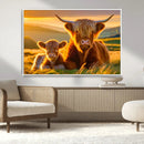 Scottish Cow and Baby Cow Canvas Wall Art Animal Print