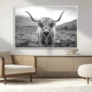 Black White Scottish Highland Cow Canvas Farm Wall Art