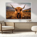Highland Cow Longhorn Wall Art – Rustic Canvas Print, Framed