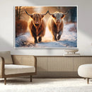 Scottish Highland Cow Horn Farm Wall Art Canvas Print