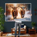 Scottish Highland Cow Horn Farm Wall Art Canvas Print