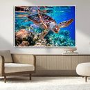Underwater Coral Reef Sea Turtle Wall Art Canvas Print,