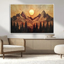 Wood Style Abstract Mountain Sunset Canvas Wall Art Print -