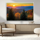 Golden Sunset Over Mountain Forest Canvas Wall Art Print -