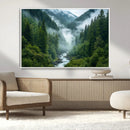 Mountain Forest River Canvas Wall Art Print - Serene Nature