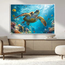 Sea Turtle Underwater Canvas Wall Art Print - Vibrant Ocean