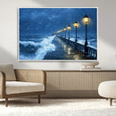 Stormy Ocean Pier Lights Canvas Wall Art Print - Large Moody by MyGreatCanvas | Canvas Wall Art Prints | Photo Prints & Wall Decor