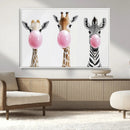 Bubblegum Animals Canvas Wall Art - Playful Giraffe and