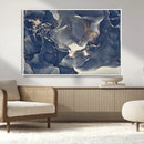 Large Abstract Blue and Gold Canvas Wall Art Fluid Ink