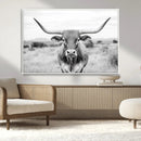 Highland Cow Wall Art Canvas Print – Black and White Western