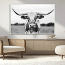 Highland Cow Wall Art Canvas Print – Black and White Western