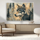 Wood Style Rustic Wolf Wall Art Canvas Print, Vintage