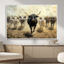 Texas Longhorn Wall Art – Framed Charging Cattle Canvas by MyGreatCanvas | Canvas Wall Art Prints | Photo Prints & Wall Decor