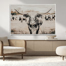 Texas Longhorn Wall Art Canvas Print – Framed Speckled Bull