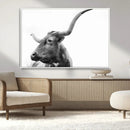 Longhorn Wall Art Canvas Print – Framed Monochrome Ranch Cow