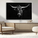 Texas Longhorn Wall Art Canvas Print – Framed Monochrome