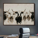 Longhorn Cattle Wall Art Canvas Print – Framed Bison Herd