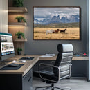 Grand Teton Park Wild Horses Wall Art Canvas Print – Framed