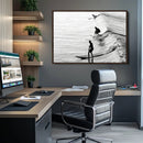Surfers on Waves Wall Art Canvas Print – Framed Black and