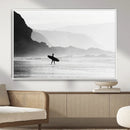 Surfer Beach Wall Art – Framed Black White Ocean Canvas by MyGreatCanvas | Canvas Wall Art Prints | Photo Prints & Wall Decor