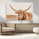 Texas Longhorn Wall Art Canvas Print – Framed Sepia Cow Art by MyGreatCanvas | Canvas Wall Art Prints | Photo Prints & Wall Decor