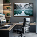 Mountain Lake Wall Art Canvas Print – Snowy Peaks Winter