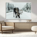Moose Snow Wall Art Canvas Print – Framed Winter Wildlife