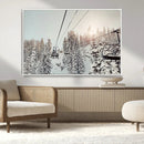 Frosty Pines Wall Art Canvas Print – Framed Cozy Cabin Ski
