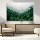 Misty Green Forest Canvas Print – Framed Serene Foggy Pine