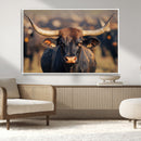 Majestic bull head close-up, long curved horns, detailed fur by MyGreatCanvas | Canvas Wall Art Prints | Photo Prints & Wall Decor