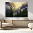 Misty Forest Sunrise Mountain Valley Pine Trees Foggy by MyGreatCanvas | Canvas Wall Art Prints | Photo Prints & Wall Decor