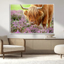 Highland Cow Wall Art Canvas Print – Framed Purple Flowers by MyGreatCanvas | Canvas Wall Art Prints | Photo Prints & Wall Decor